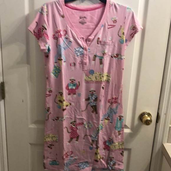 Nick & Nora Pink Sock Monkey Nightgown🍒 - Picture 1 of 4